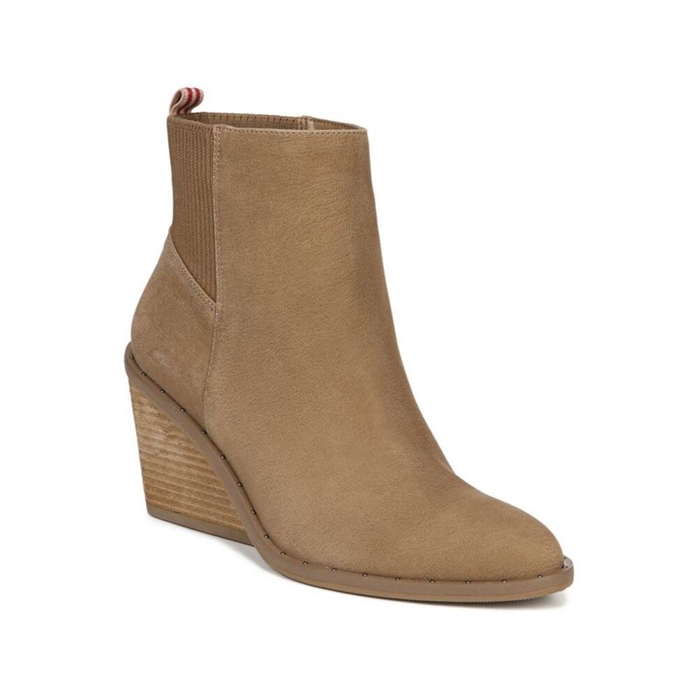 DR SCHOLLS Womens Brown Panels Mania Almond Wedge Slip On Leather Booties 7.5 M
